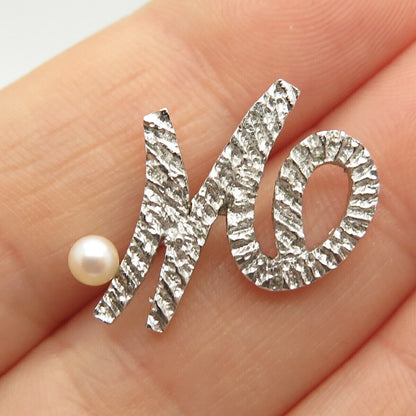 925 Sterling Silver Vintage Real Pearl Letter "M" Initial Lapel Pin