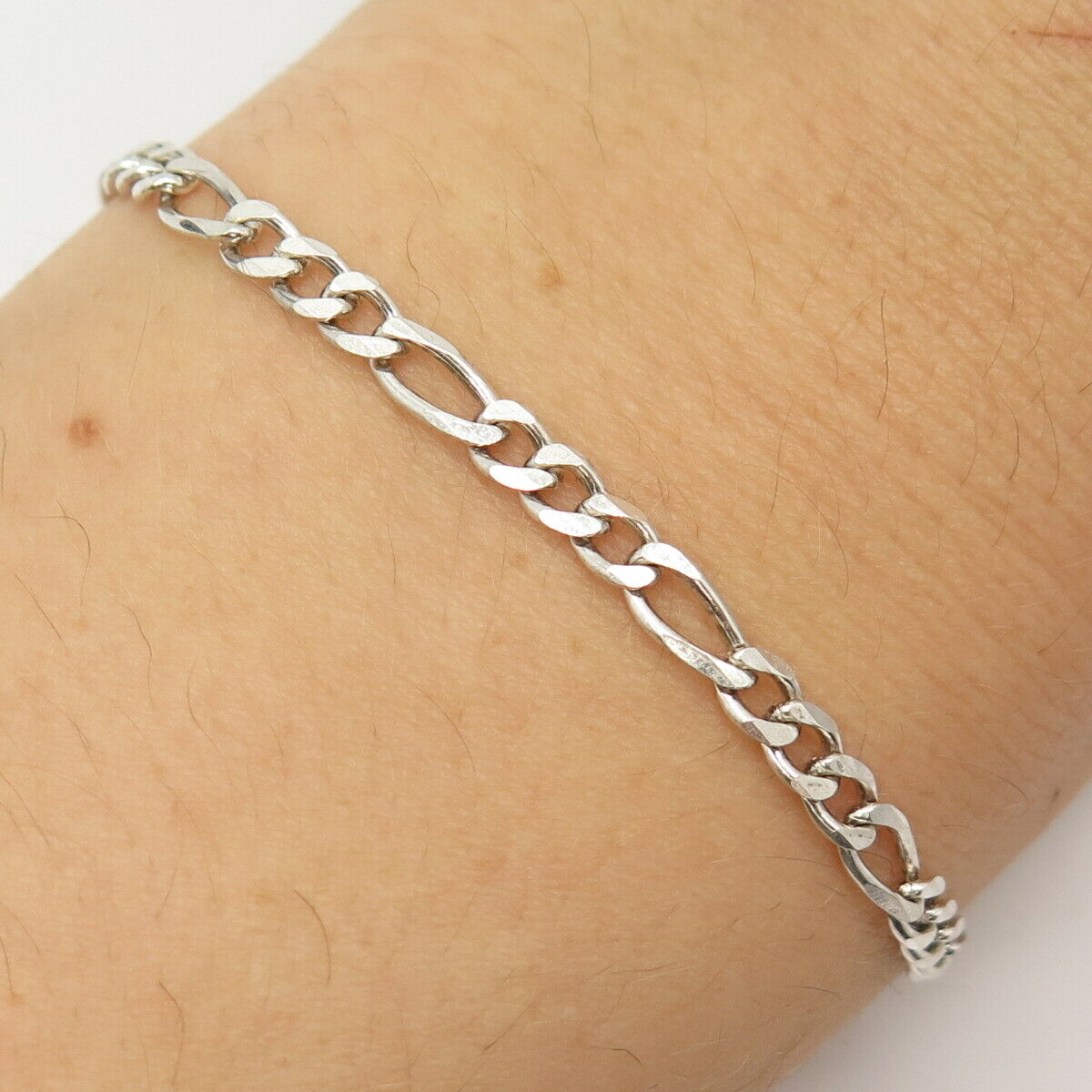 925 Sterling Silver Italy Figaro Link Bracelet 8"