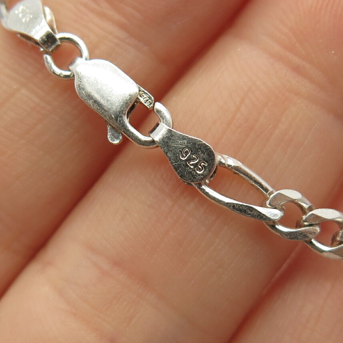 925 Sterling Silver Italy Figaro Link Bracelet 8"