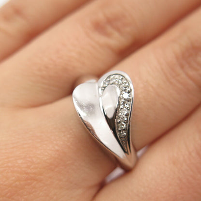 925 Sterling Silver CNA Real White Diamond Abstract Heart Ring Size 8