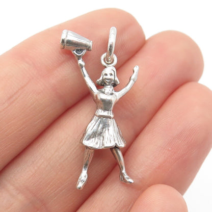 925 Sterling Silver Vintage Girl & Megaphone Pendant