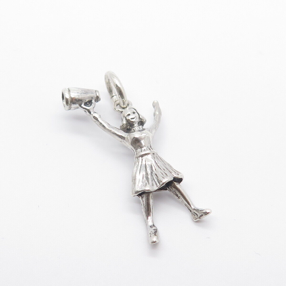 925 Sterling Silver Vintage Girl & Megaphone Pendant