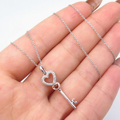 925 Sterling Silver Italy SUN Real White Diamond Key Rolo Chain Necklace 18"