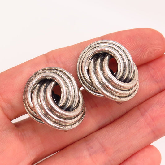 925 Sterling Silver Vintage BEAU Knot Design Screw Back Earrings