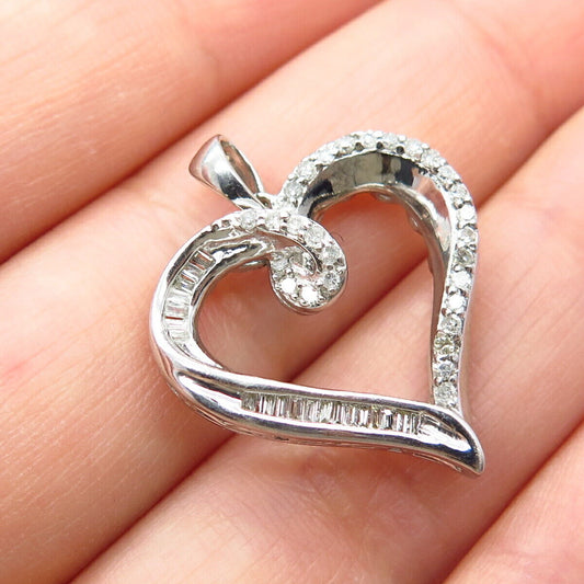 925 Sterling Silver Real White Diamond Open Heart Pendant