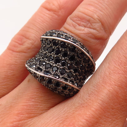 925 Sterling Silver Black C Z Ribbed Design Ring Size 5 1/4