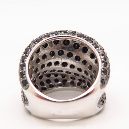 925 Sterling Silver Black C Z Ribbed Design Ring Size 5 1/4