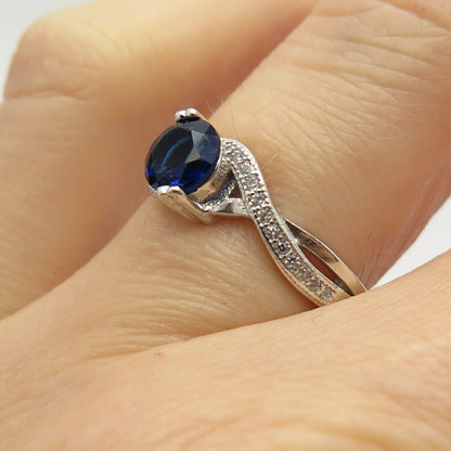 925 Sterling Silver White & Blue C Z Ring Size 7