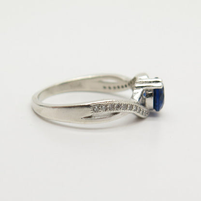 925 Sterling Silver White & Blue C Z Ring Size 7