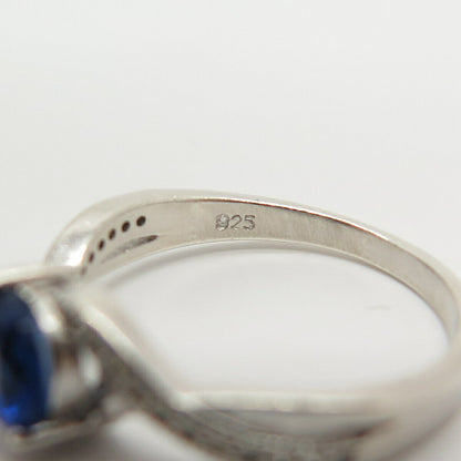 925 Sterling Silver White & Blue C Z Ring Size 7