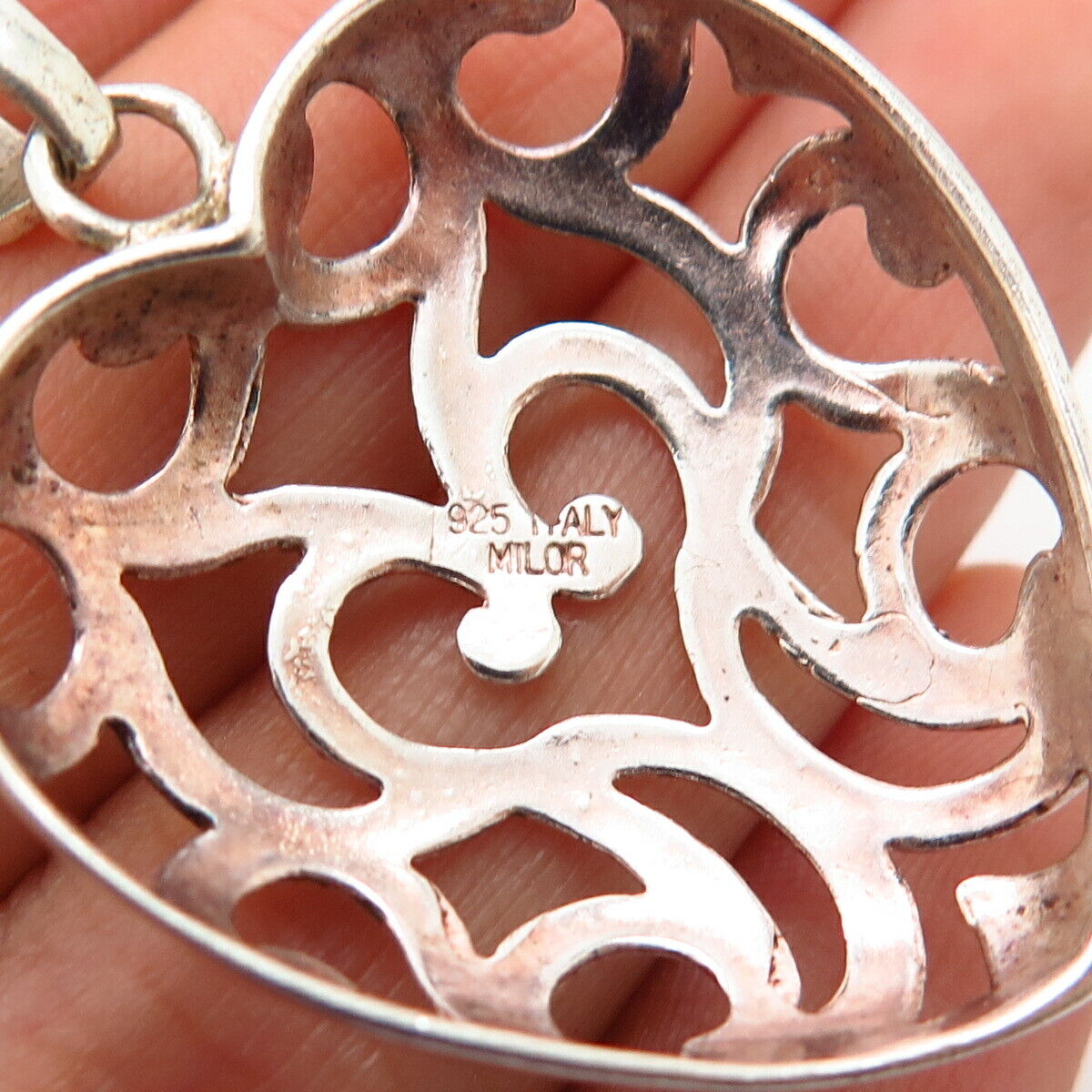 925 Sterling Silver Italy Milor Ornate Heart Design Pendant