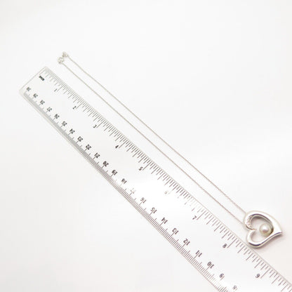 925 Sterling Silver Real Pearl & White Diamond Heart Rolo Chain Necklace 16"