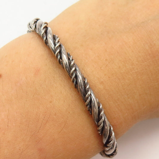 925 Sterling Silver Twisted Design Cuff Bracelet 6.5"