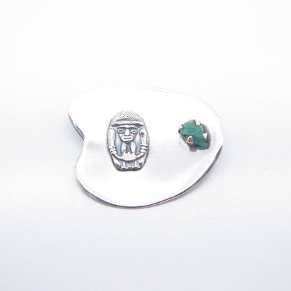 900 Silver Vintage Real Emerald Gemstone Tribal Man Pin Brooch