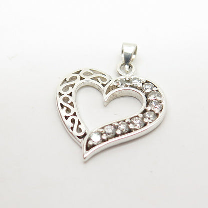 925 Sterling Silver Vintage C Z Open Heart Pendant