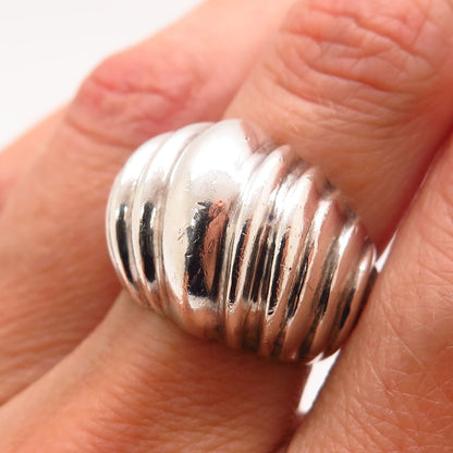 925 Sterling Silver Vintage Ribbed Design Ring Size 6