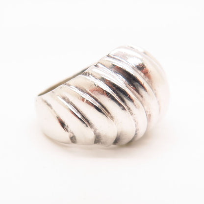 925 Sterling Silver Vintage Ribbed Design Ring Size 6