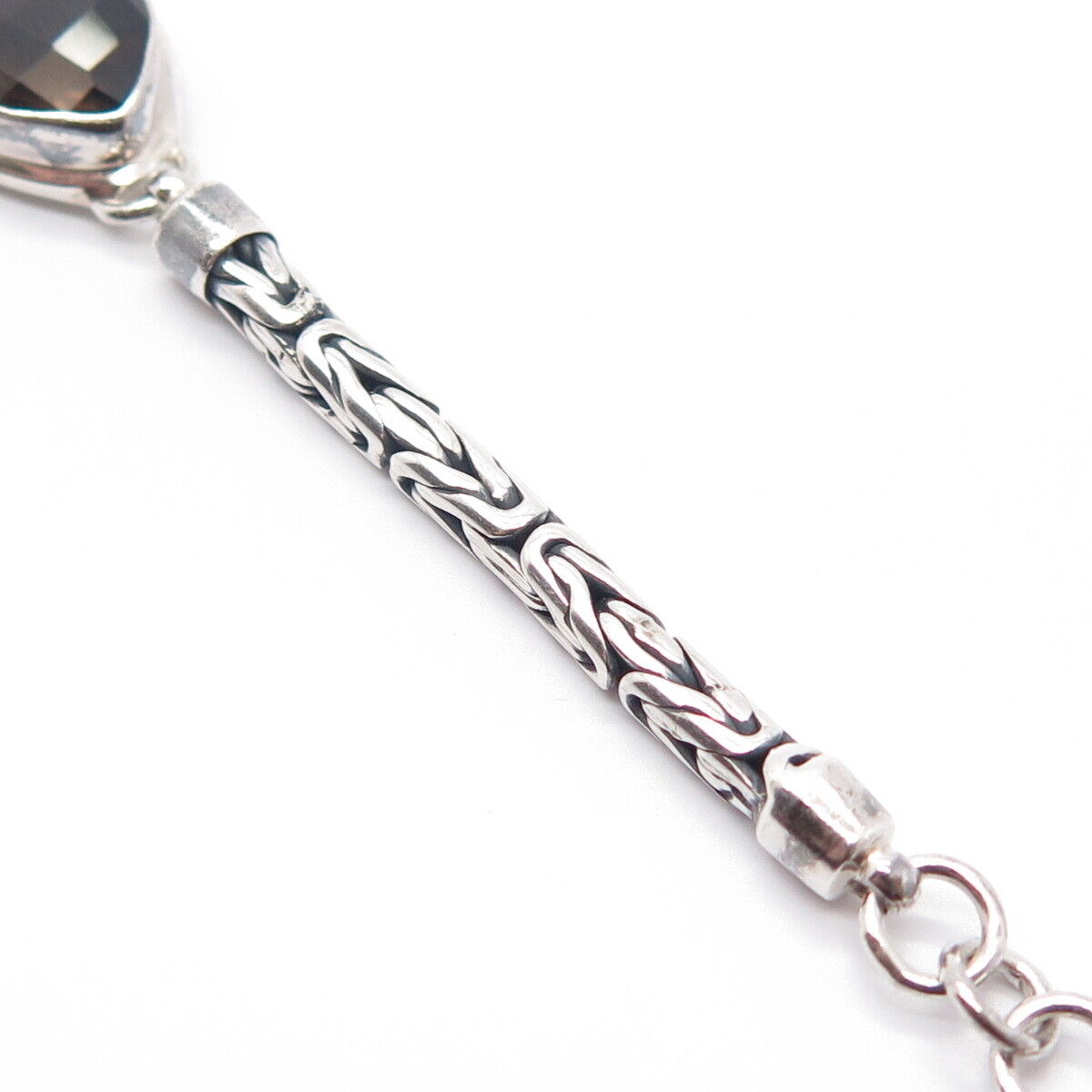 925 Sterling Silver Vintage Real Smoky Quartz Byzantine Link Bracelet 7.25"