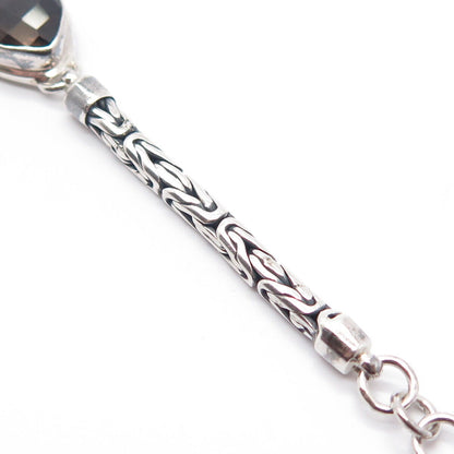 925 Sterling Silver Vintage Real Smoky Quartz Byzantine Link Bracelet 7.25"