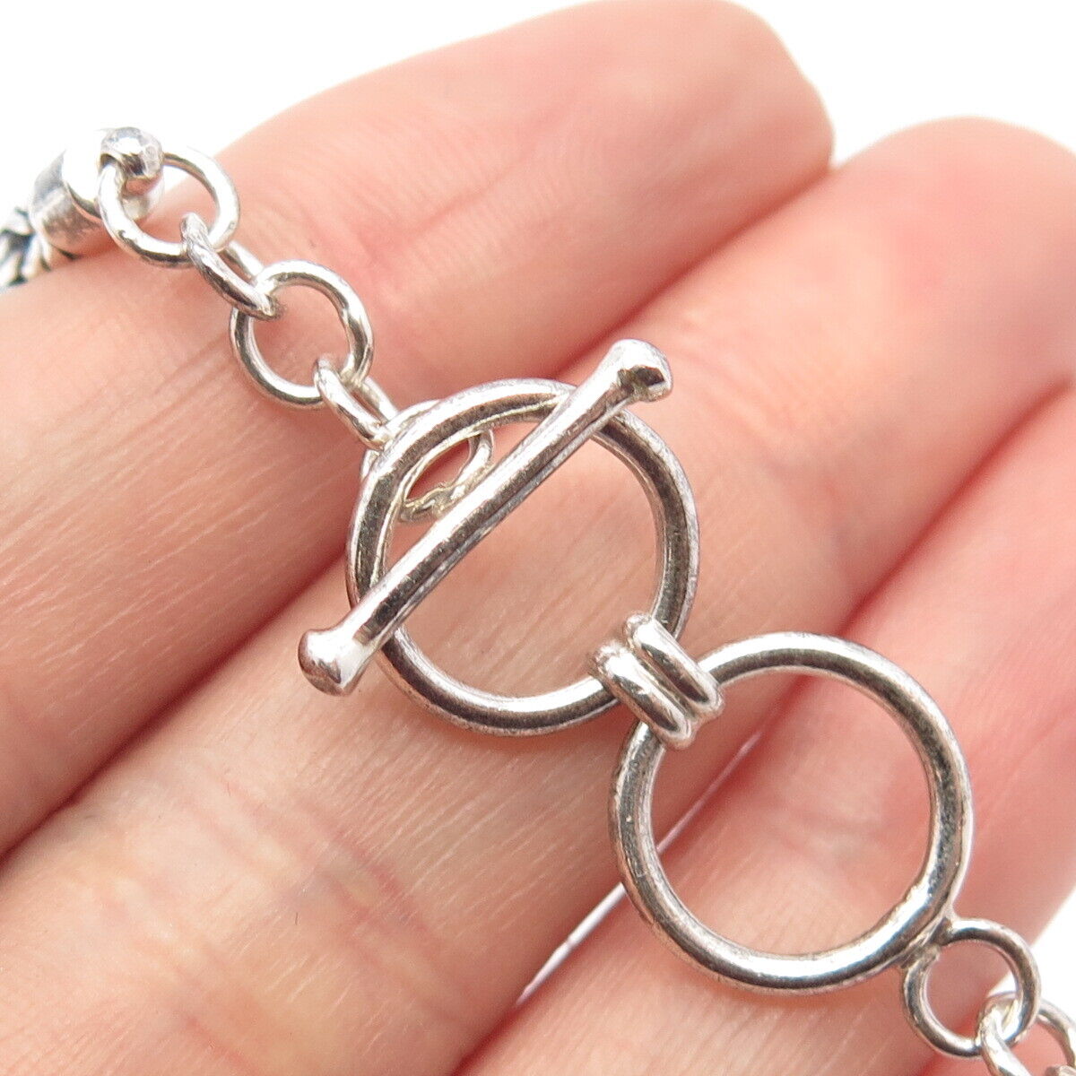 925 Sterling Silver Vintage Real Smoky Quartz Byzantine Link Bracelet 7.25"