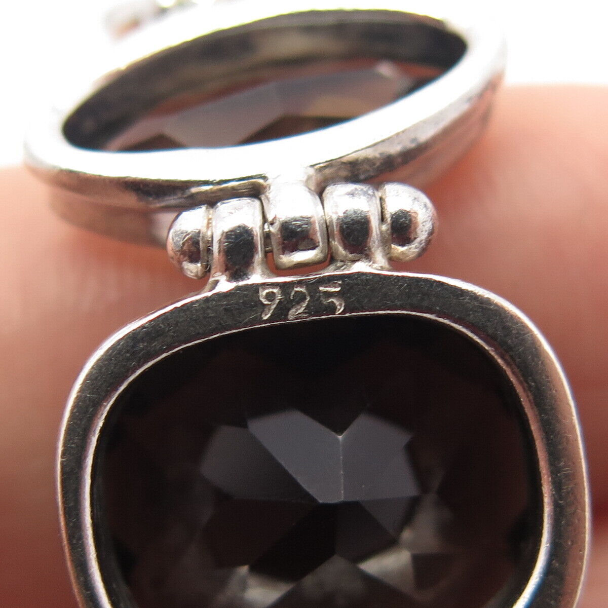 925 Sterling Silver Vintage Real Smoky Quartz Byzantine Link Bracelet 7.25"