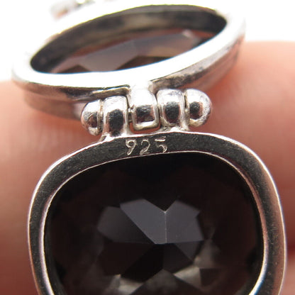 925 Sterling Silver Vintage Real Smoky Quartz Byzantine Link Bracelet 7.25"