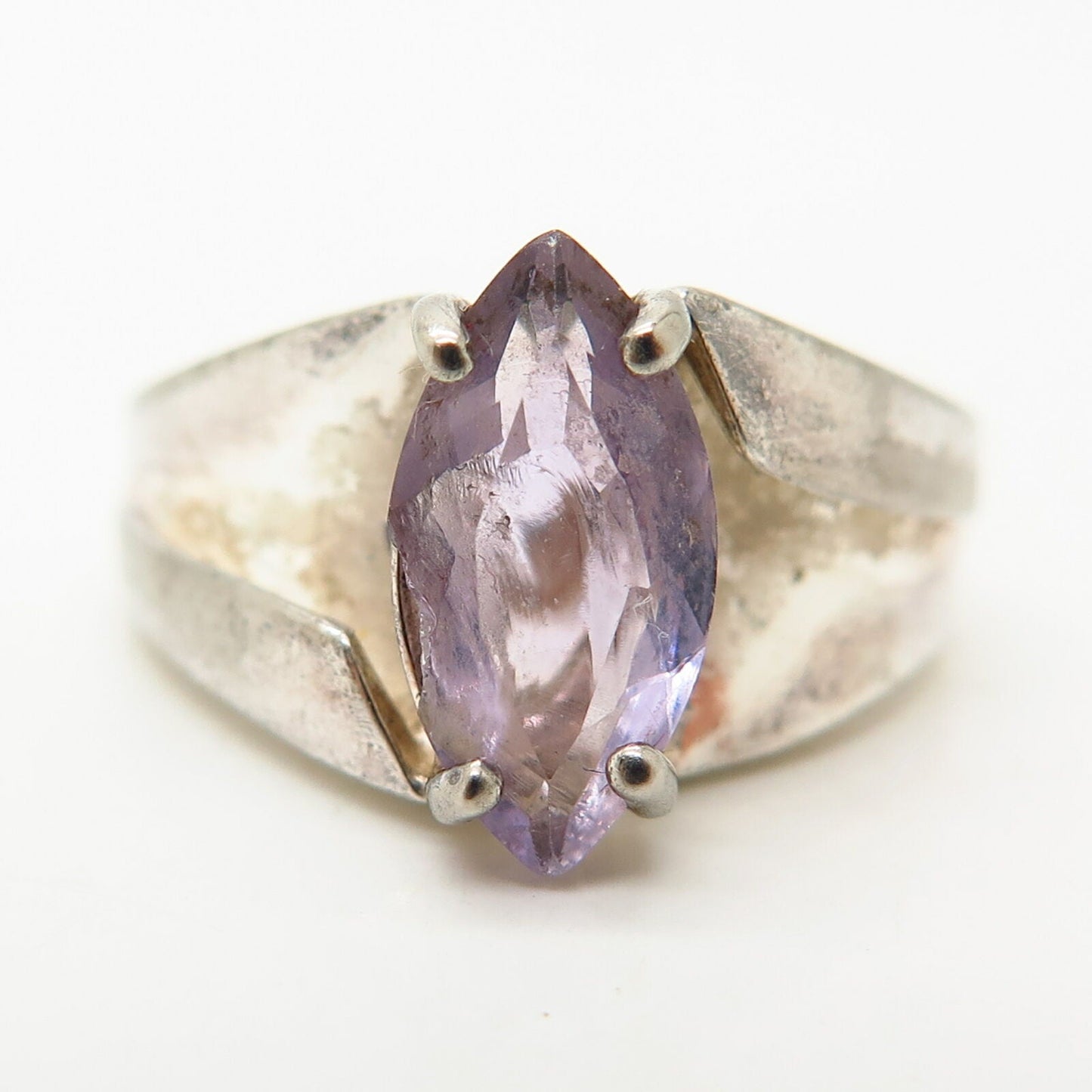 925 Sterling Silver Real Marquise-Cut Amethyst Gemstone Ring Size 6 3/4