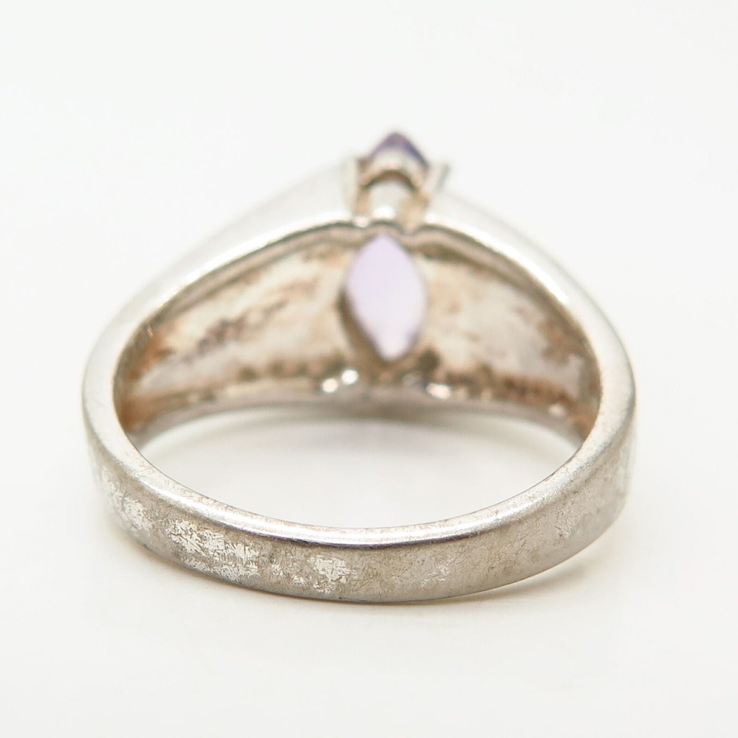 925 Sterling Silver Real Marquise-Cut Amethyst Gemstone Ring Size 6 3/4