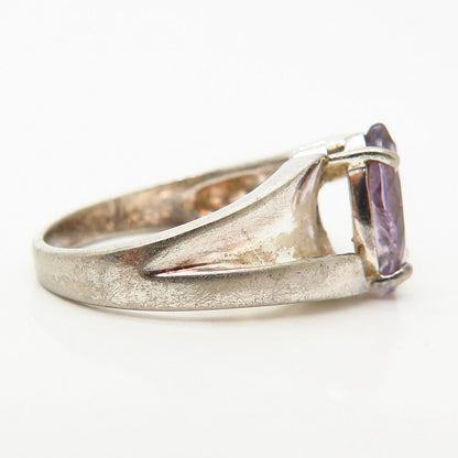 925 Sterling Silver Real Marquise-Cut Amethyst Gemstone Ring Size 6 3/4