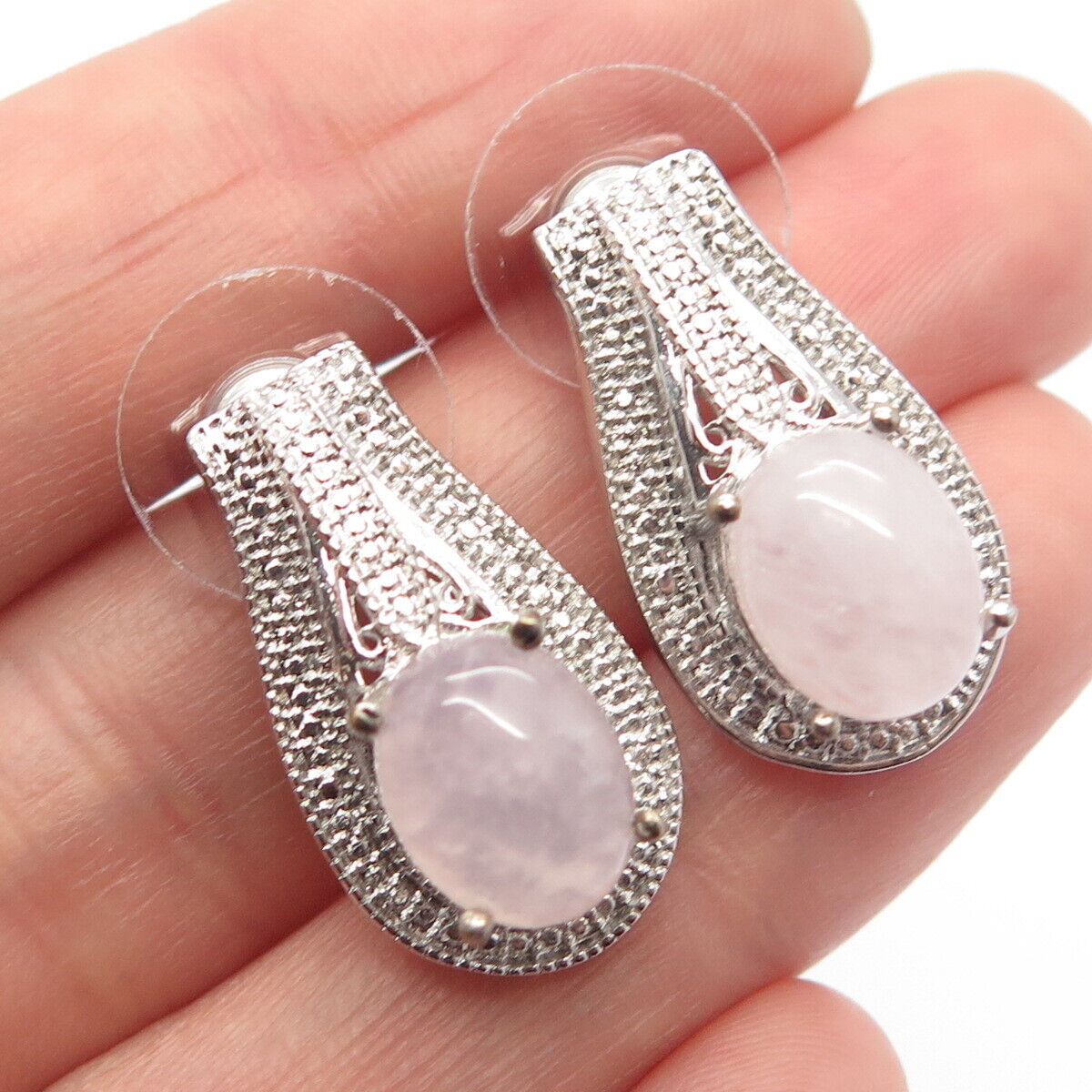 925 Sterling Silver Karis Real Rose Quartz Dotted Earrings