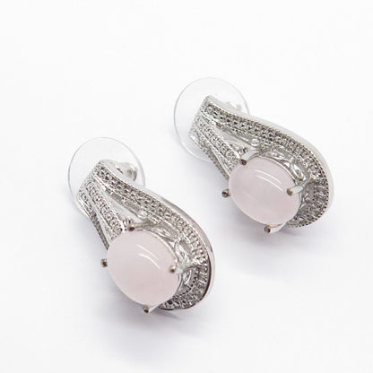 925 Sterling Silver Karis Real Rose Quartz Dotted Earrings