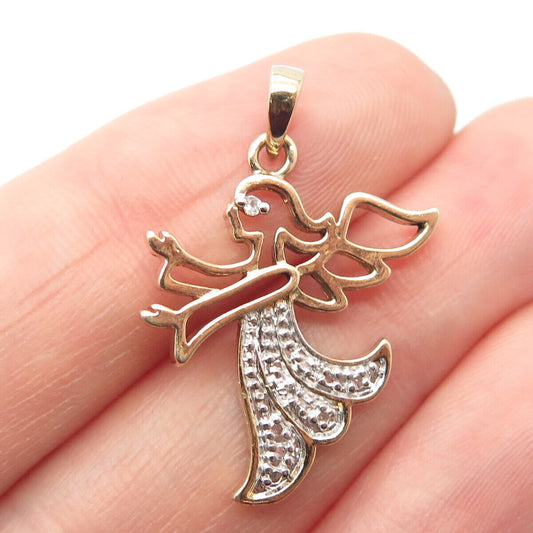 925 Sterling Silver Gold Plated Real Diamond Angel Pendant