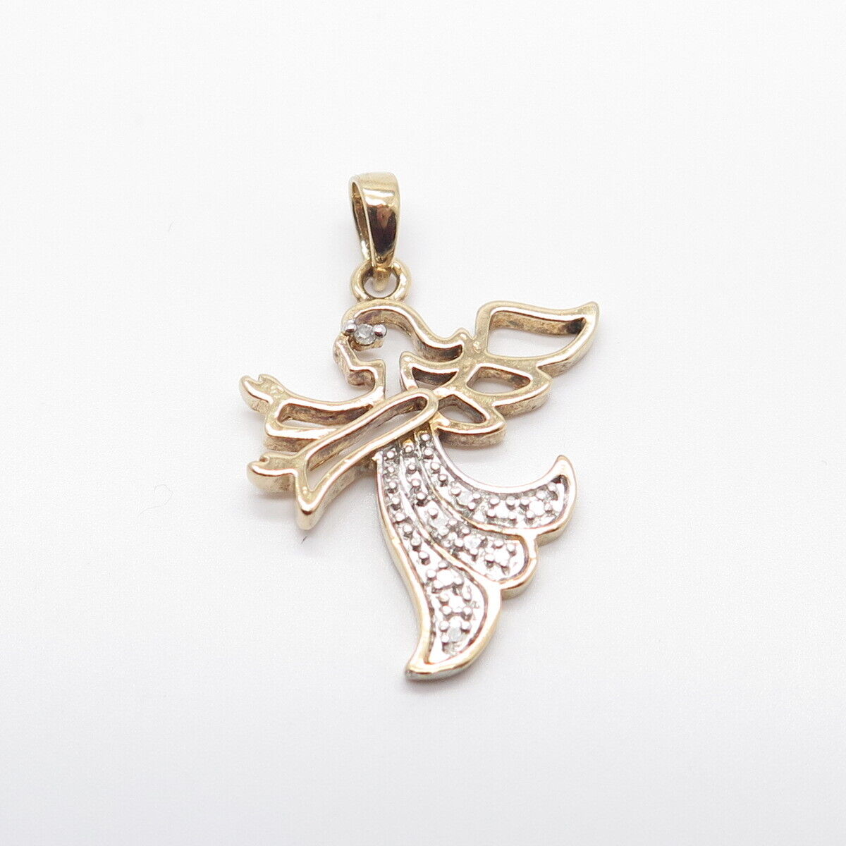 925 Sterling Silver Gold Plated Real Diamond Angel Pendant