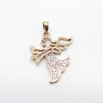 925 Sterling Silver Gold Plated Real Diamond Angel Pendant