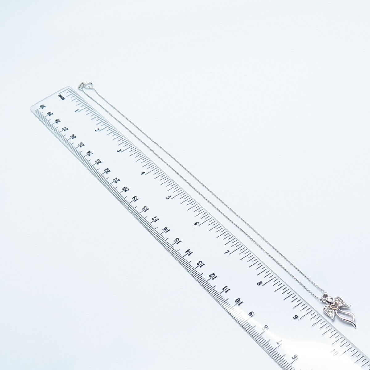 925 Sterling Silver 2-Tone Italy SUN White Diamond Angel Rolo Chain Necklace 18"