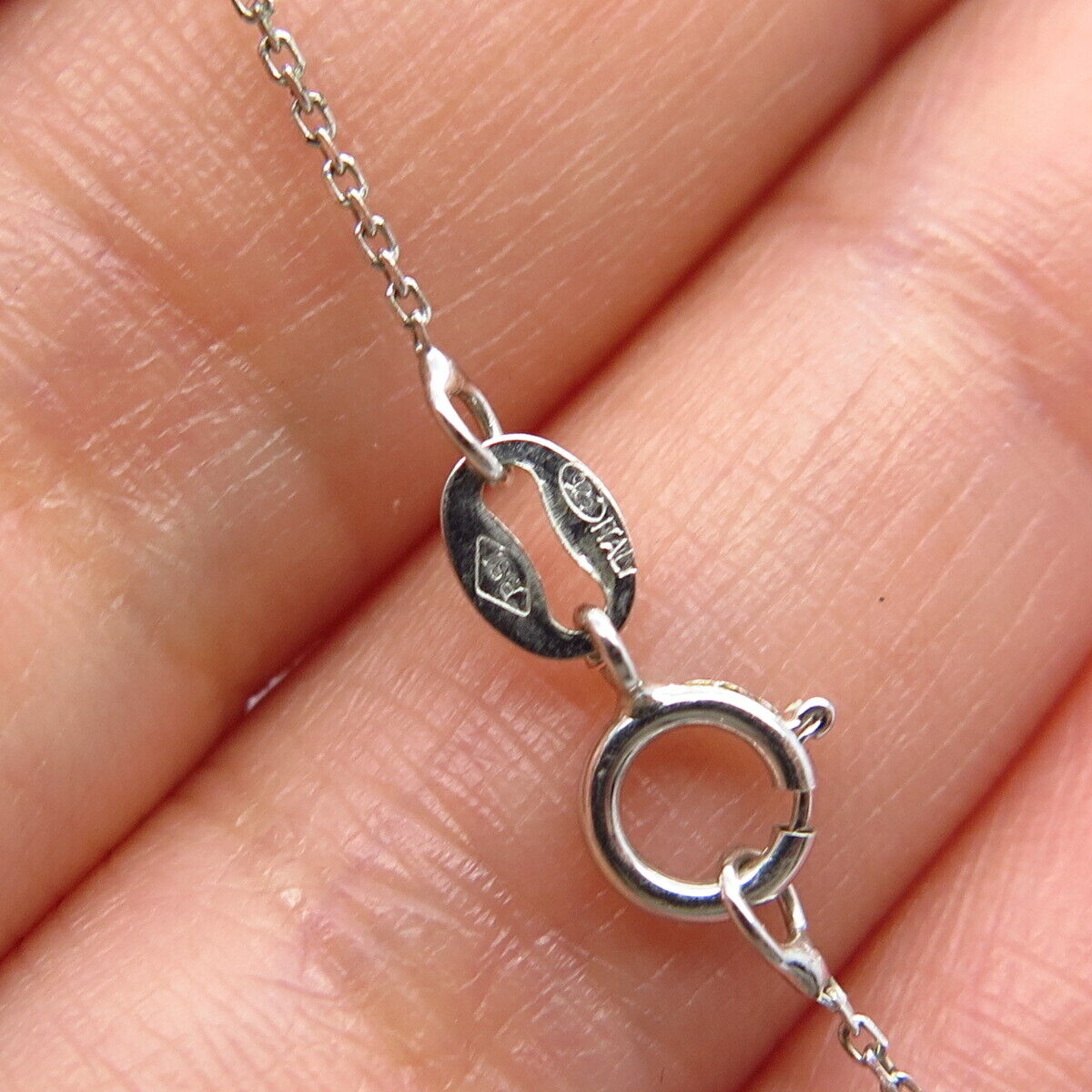 925 Sterling Silver 2-Tone Italy SUN White Diamond Angel Rolo Chain Necklace 18"