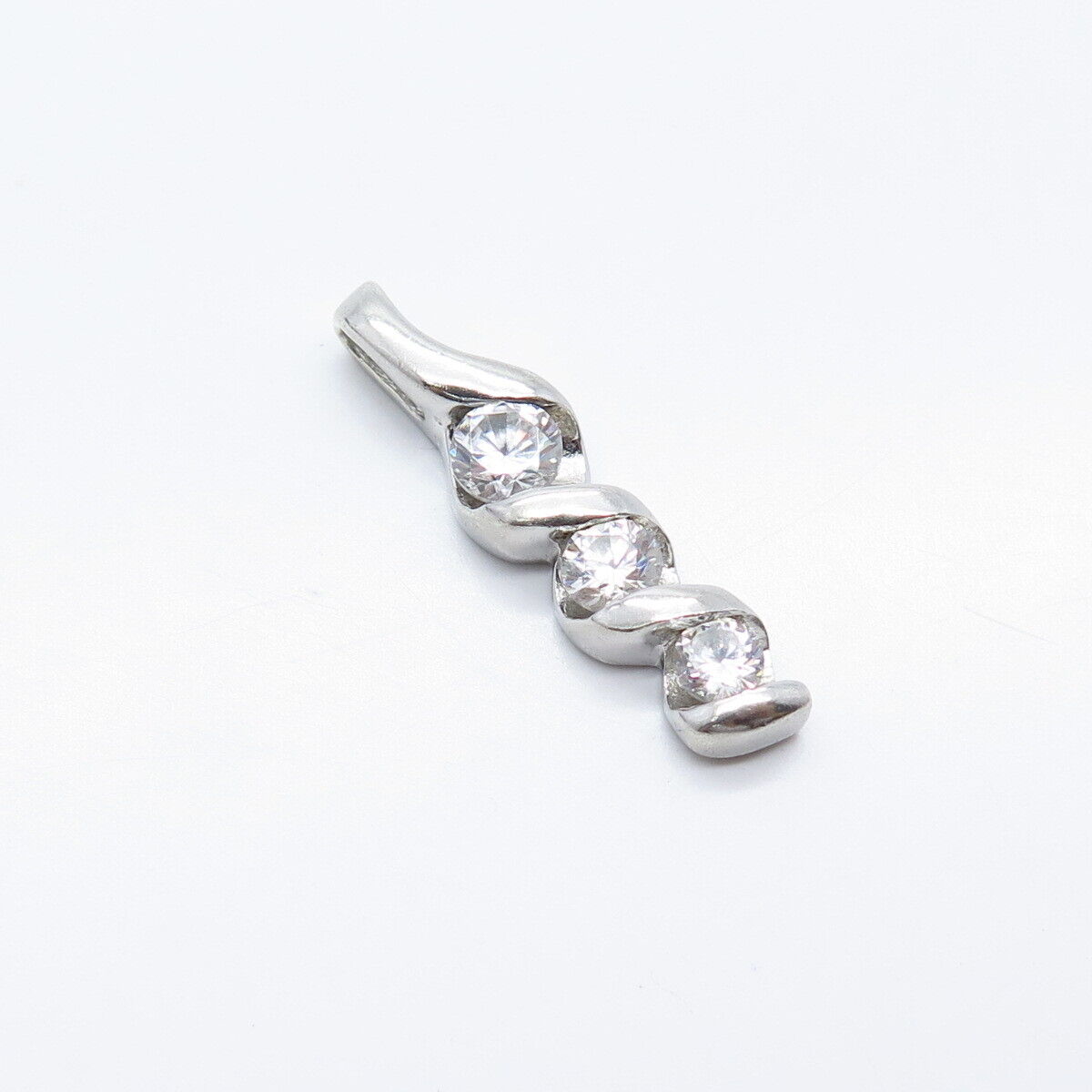 925 Sterling Silver Round-Cut C Z Wand Braided Pendant