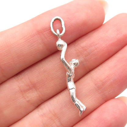 925 Sterling Silver Vintage Basketball Player Charm Pendant