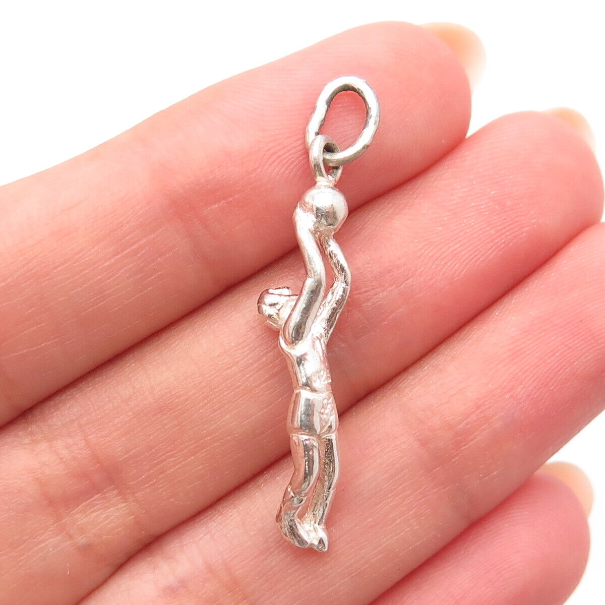 925 Sterling Silver Vintage Basketball Player Charm Pendant