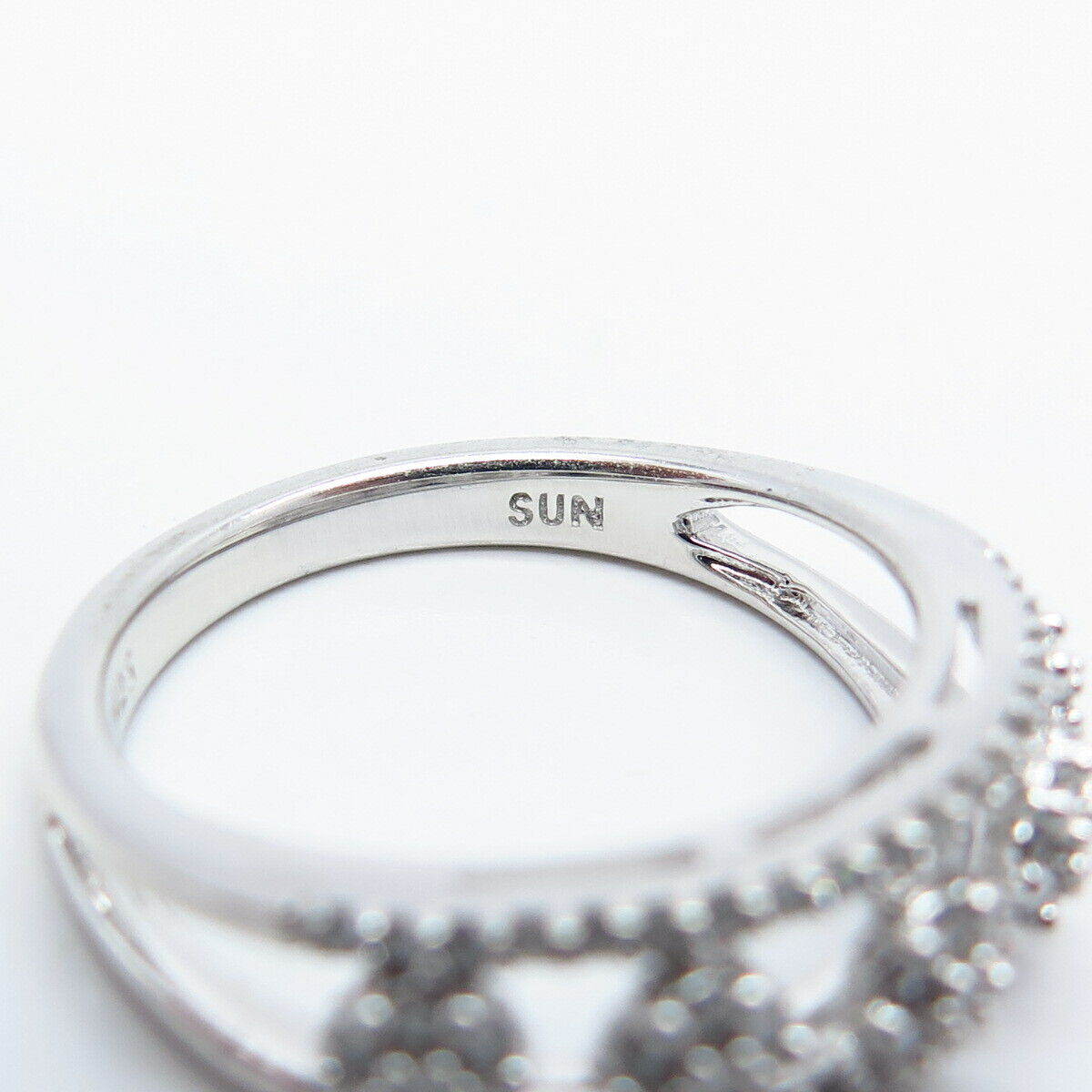 925 Sterling Silver SUN Real White Diamond Ring Size 6.75