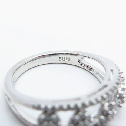 925 Sterling Silver SUN Real White Diamond Ring Size 6.75