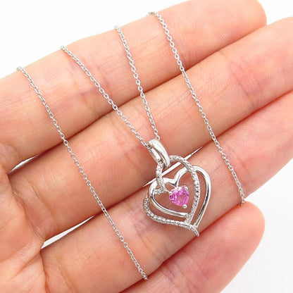 925 Sterling Diamond Accent & Amethyst Gem Open Heart Pendant Chain Necklace 18"