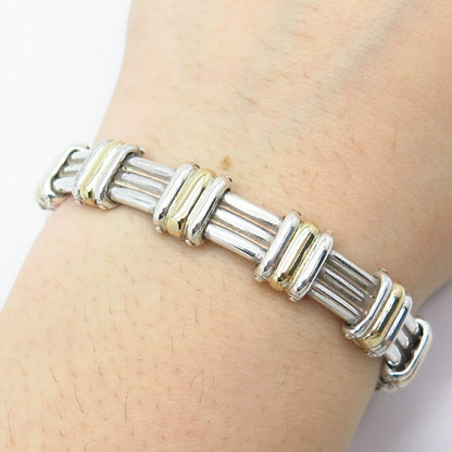 925 Sterling Silver 2-Tone Vintage Italy Fence Link Bracelet 6.75"