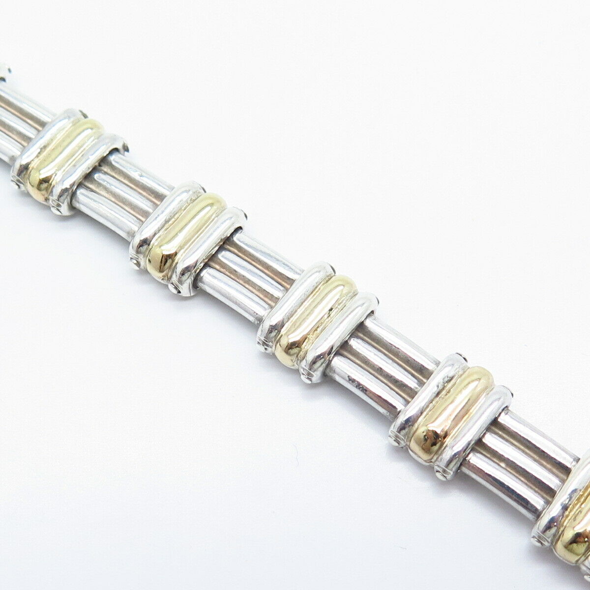 925 Sterling Silver 2-Tone Vintage Italy Fence Link Bracelet 6.75"