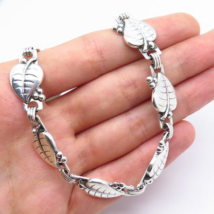 925 Sterling Silver Vintage Leaf Panel Link Chain Necklace 15"