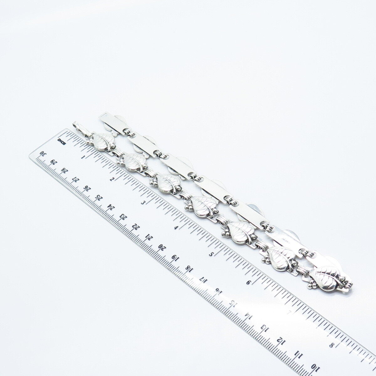 925 Sterling Silver Vintage Leaf Panel Link Chain Necklace 15"