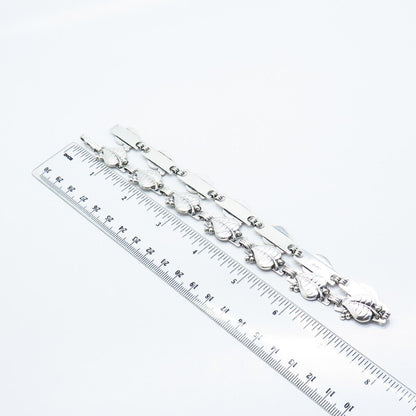 925 Sterling Silver Vintage Leaf Panel Link Chain Necklace 15"