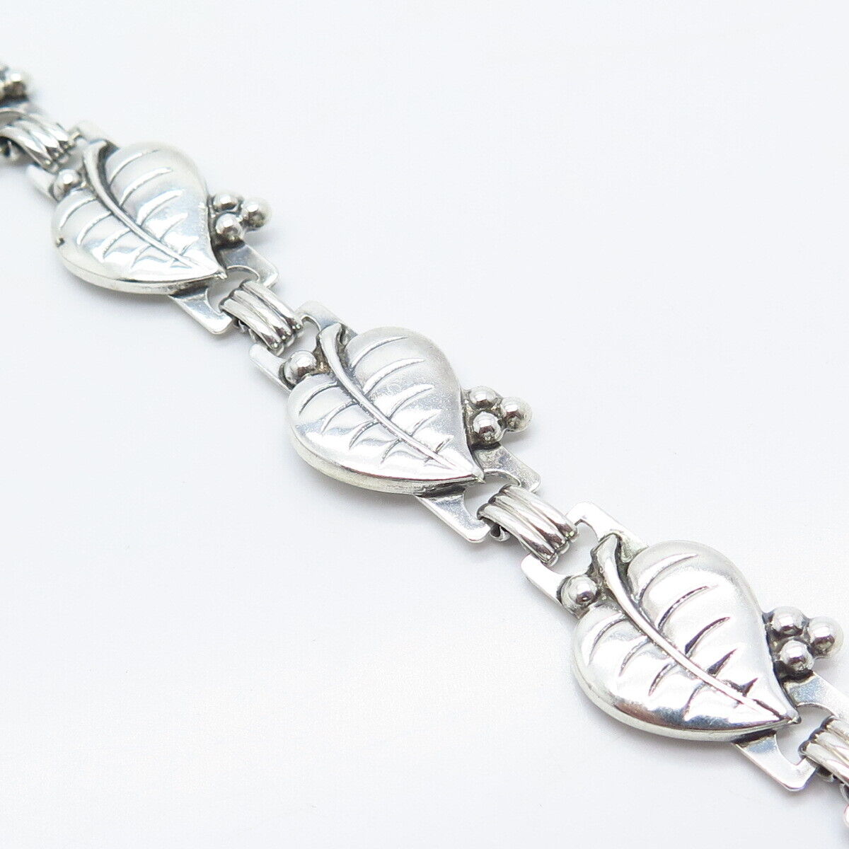 925 Sterling Silver Vintage Leaf Panel Link Chain Necklace 15"