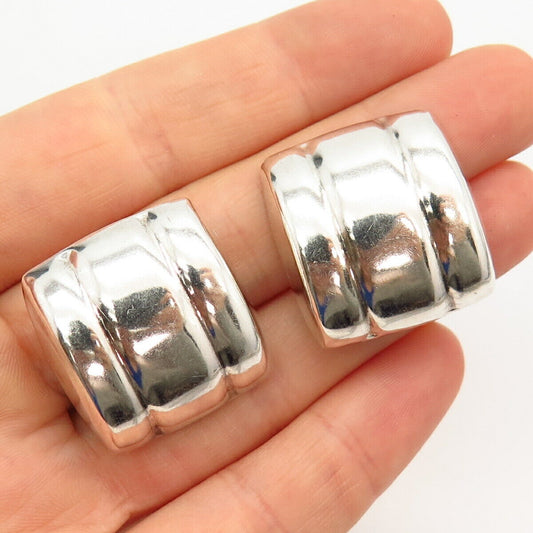 925 Sterling Silver Vintage Mexico Ribbed Design Clip On Earrings