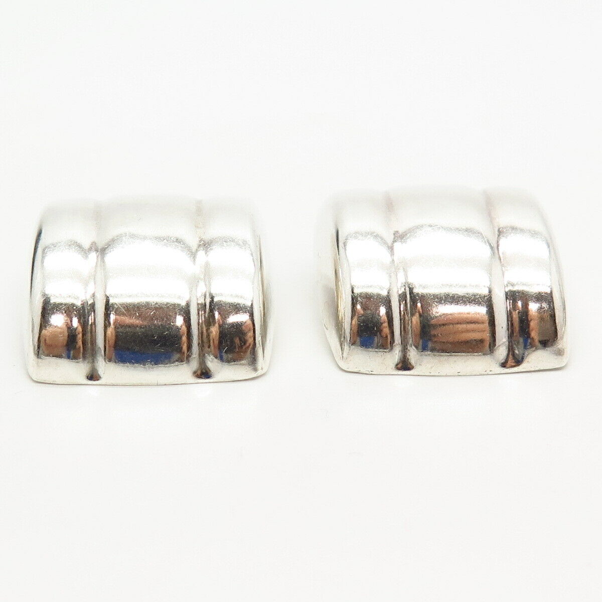 925 Sterling Silver Vintage Mexico Ribbed Design Clip On Earrings